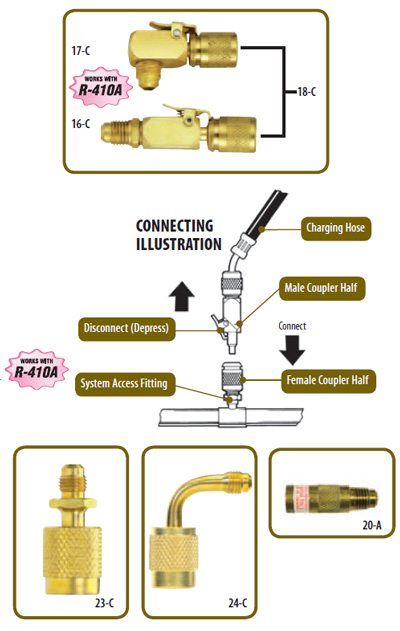 thumbnail image 2 of Precision Auto Labs 2-Piece A/C Quick Coupler Adapter Set – High & Low, Brass, For Manifold Gauge 2 of 3